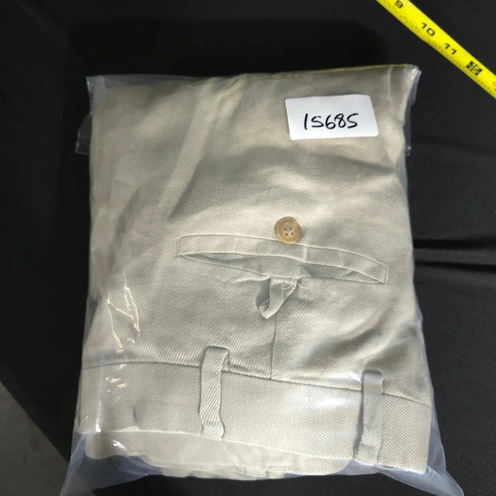 Perry Ellis Linen Pants Mens 36x32 Beige Khaki Straight Leg Flat Front Trousers